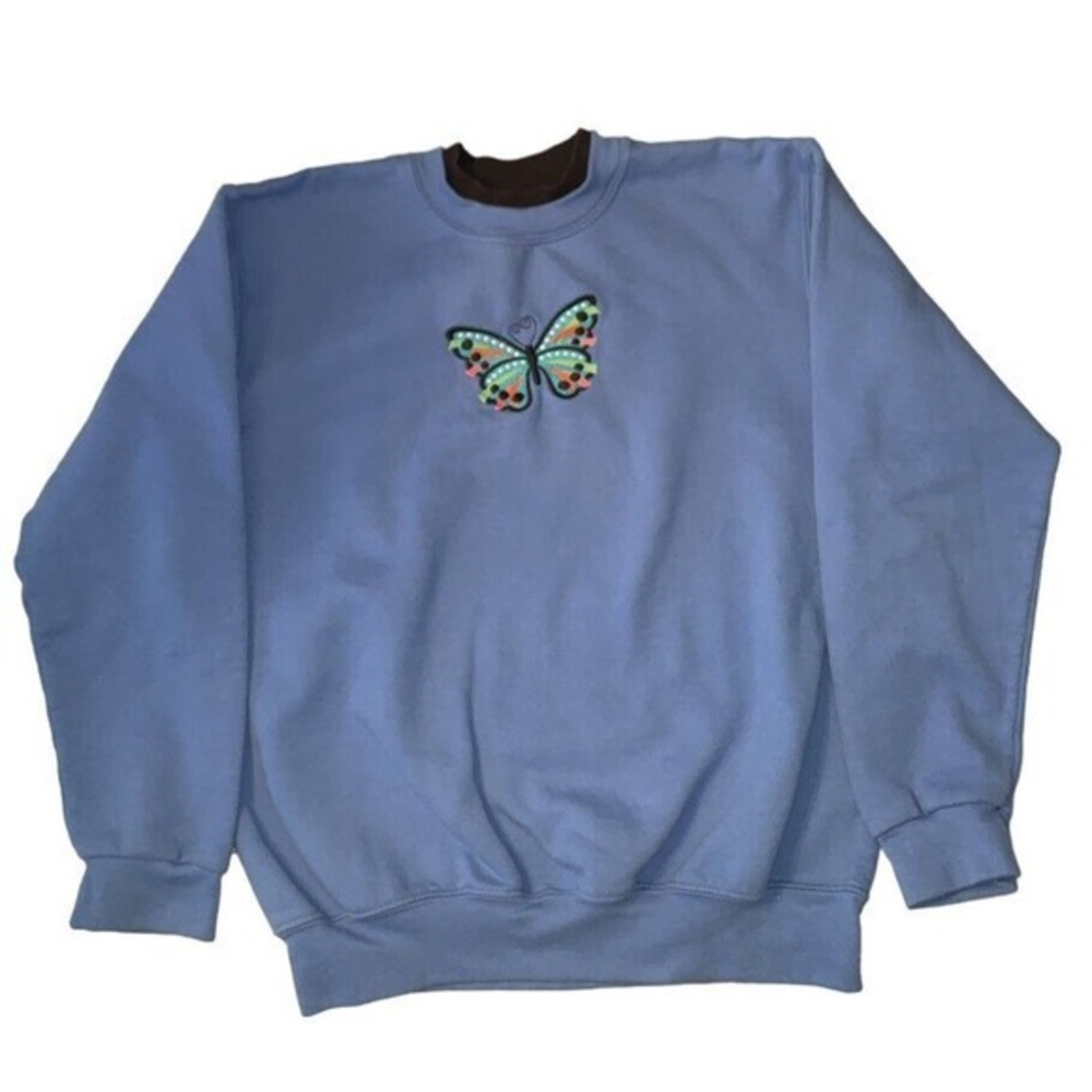 VTG Grandma Sweatshirt‎ Women’s Medium Granny Collar 80s Butterfly Coastal
